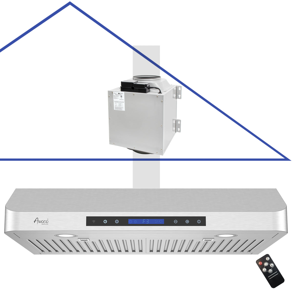 30 Inch Quiet Split Range Hood with Blower unit and Remote Control