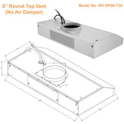36 Inch Quiet Split Range Hood 8inch Round Top Vent