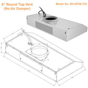 42 Inch Quiet Split Range Hood 8inch Round Top Vent
