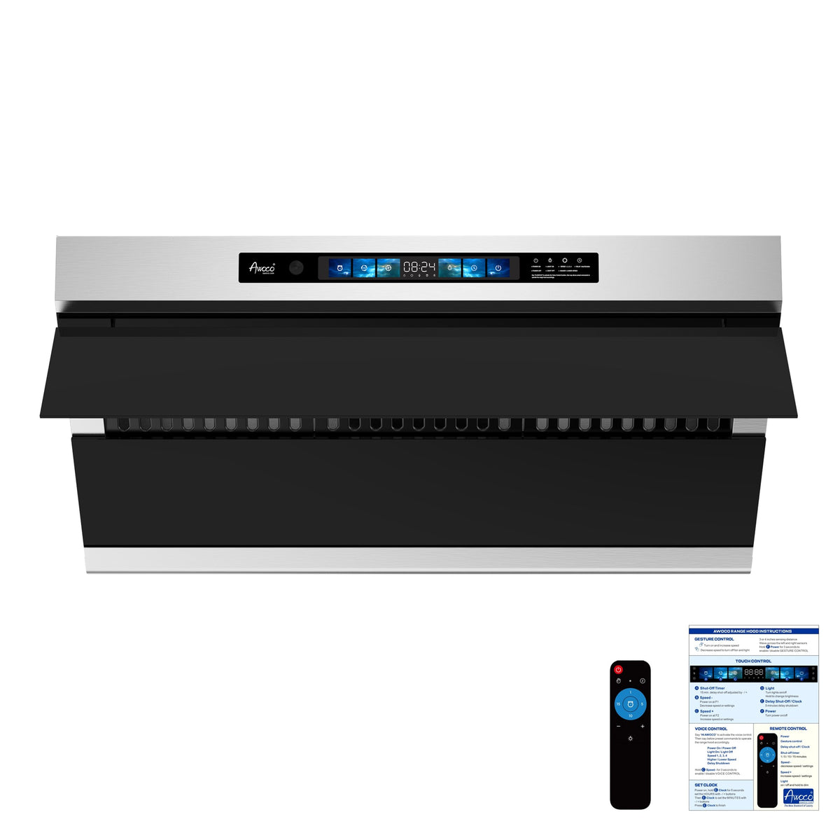 Awoco 36 inch RH-SX 800 CFM under-cabinet slant vent range hood with remote control