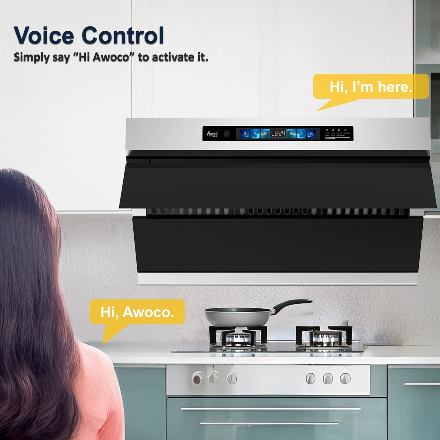 Awoco RH-SX Slant Vent Range Hood  Under Cabinet with voice control for home kitchen 