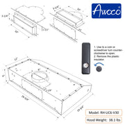 Awoco 30 inch Stainless Steel Under Cabinet Range Hood with Remote Control