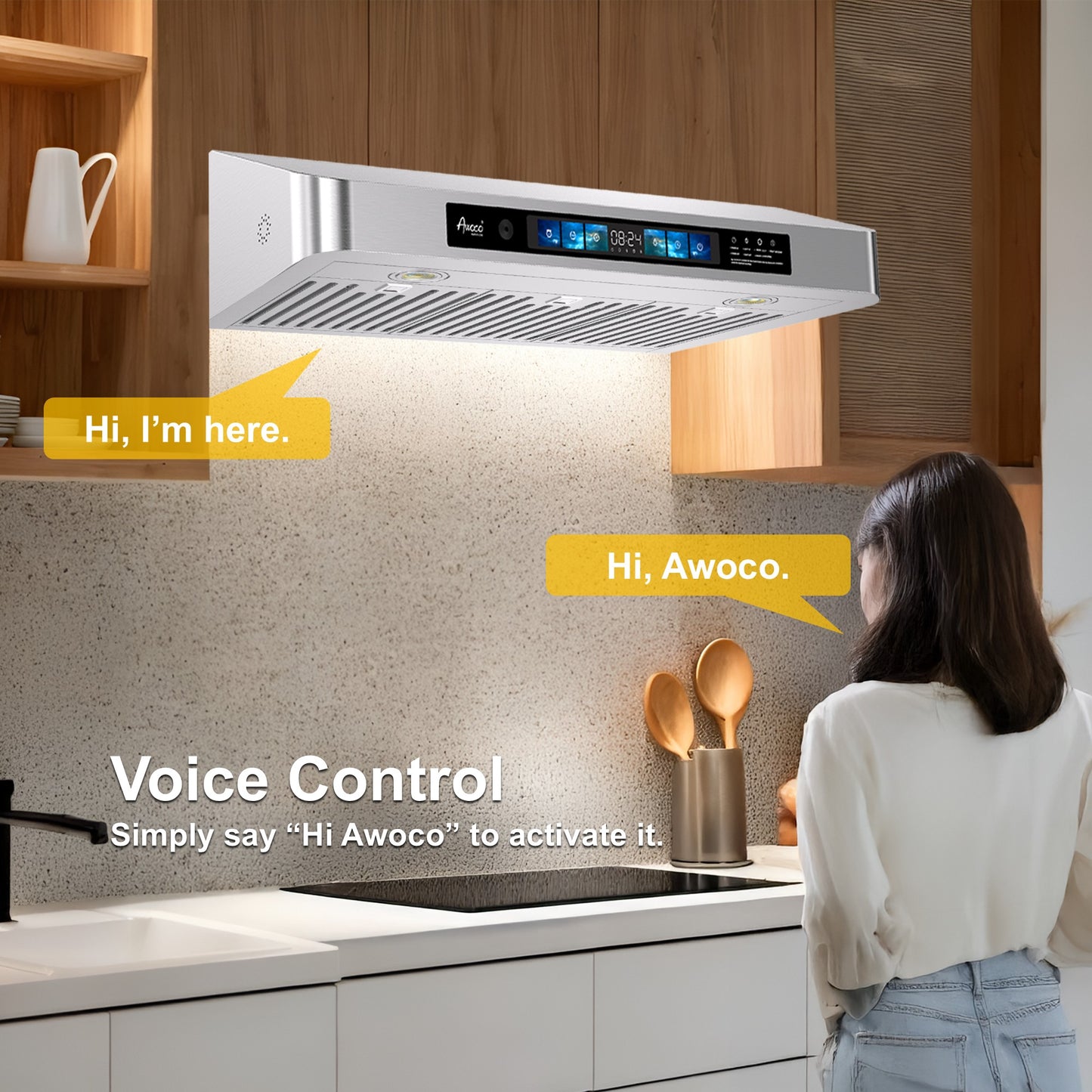 Awoco 30 Inch Stainless Steel Under Cabinet Range Hood with Voice Control