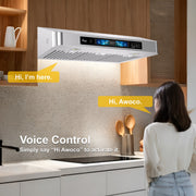 Awoco 30 Inch Stainless Steel Under Cabinet Range Hood with Voice Control