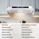 Awoco 30 inch Stainless Steel Under Cabinet Range Hood with Smart Control 