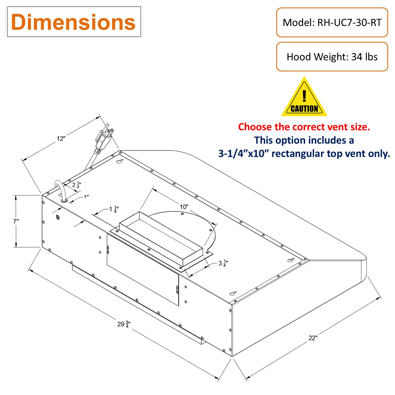 3-1/4" x 10" rectangular top vent only 