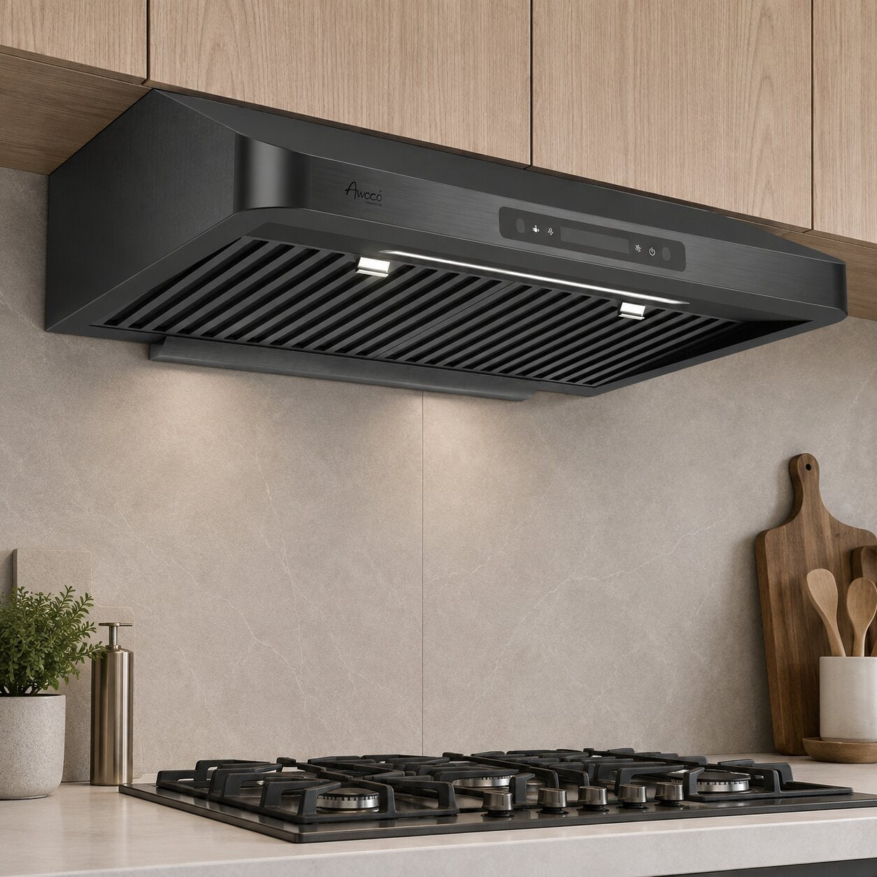 Under cabinet range hood black stainless steel gesture