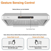Awoco 30 inches Stainless Steel Under Cabinet Range Hood with Gesture Control Feature