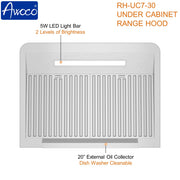 30 inch Under Cabinet Range Hood Contemporary Kitchen with Bright LED Light Bars and Oil Collector
