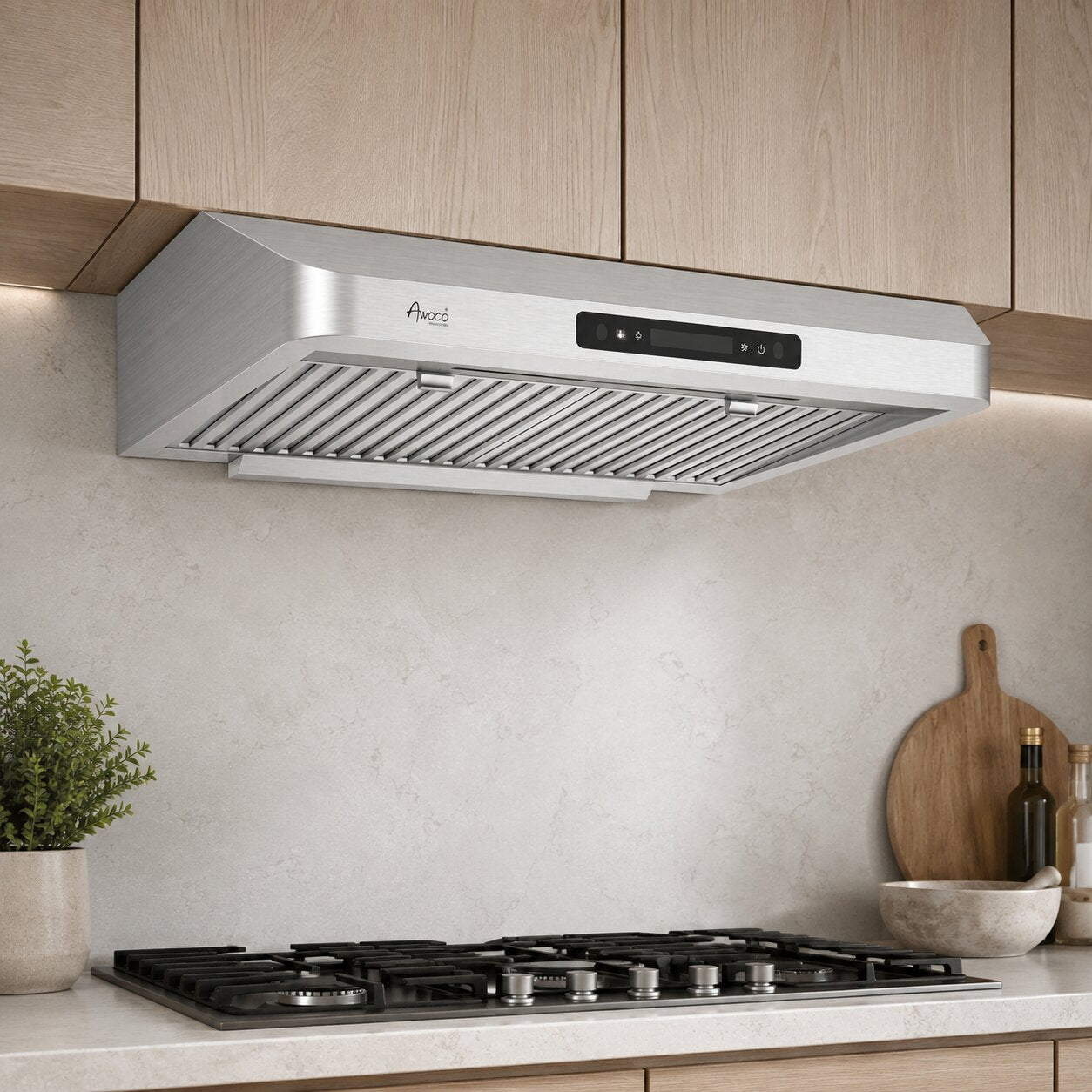 Under cabinet range hood stainless steel gesture