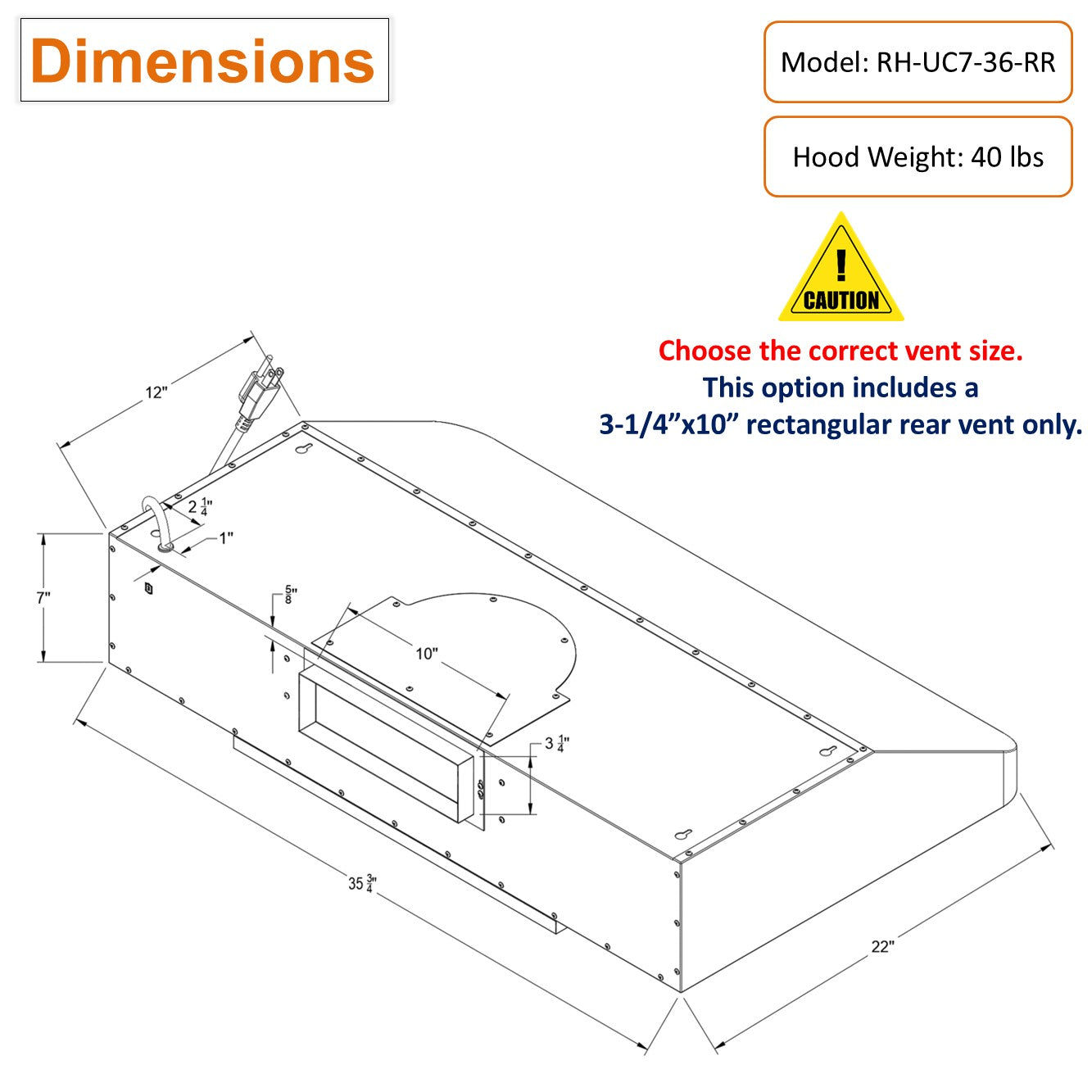 3-1/4" x 10" rectangular rear vent only