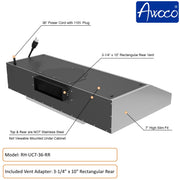 Awoco 36 inch Stainless Steel under cabinet range hood with 3-1/4" x 10" rear Rectangular Vent