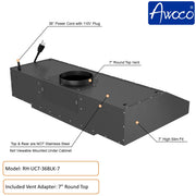 Awoco 36 inch Black Stainless Steel under cabinet range hood with 7 inch top vent