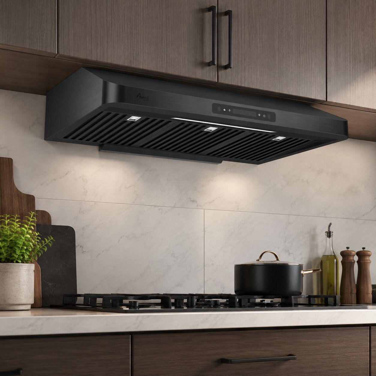 Under cabinet range hood black stainless steel gesture