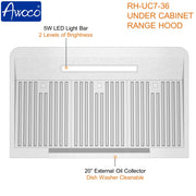 36 inch Under Cabinet Range Hood Contemporary Kitchen with Bright LED Light Bars and Oil Collector