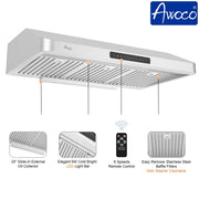 Quiet Powerful Under Cabinet Range Hood with Dishwasher-Safe Baffle Filters and Remote Control