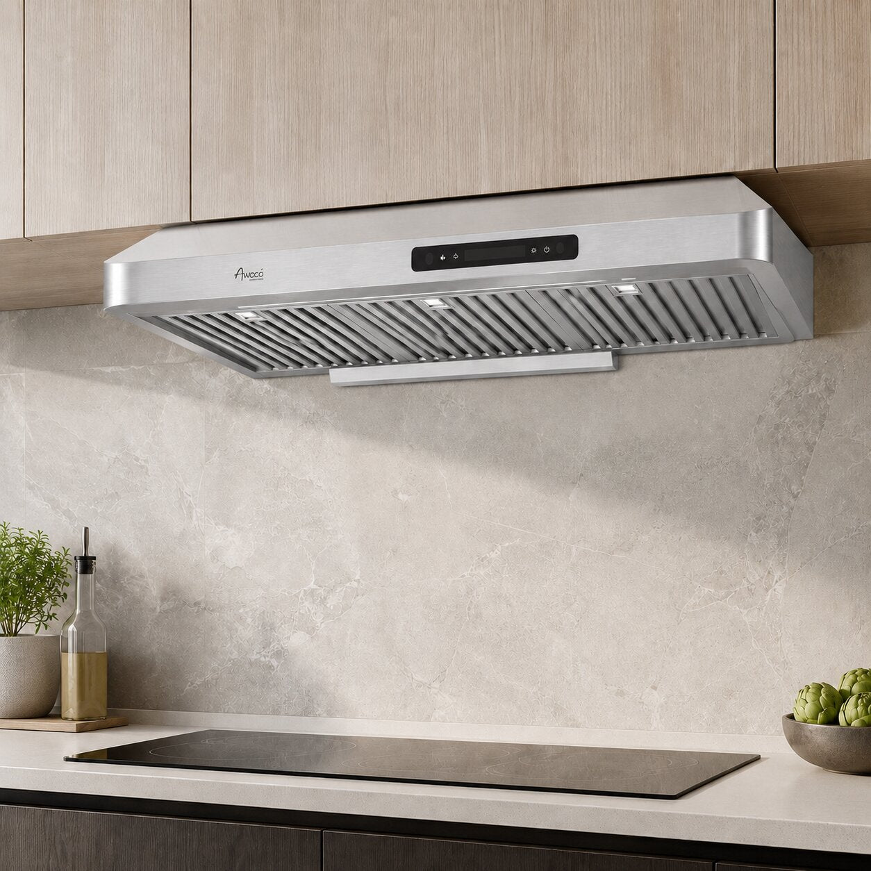 Under cabinet range hood stainless steel gesture control
