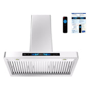 Awoco RH-WT-V 36 inch wall mount range hood with stainless steel body, 800 CFM airflow, LED lighting and digital touch control panel