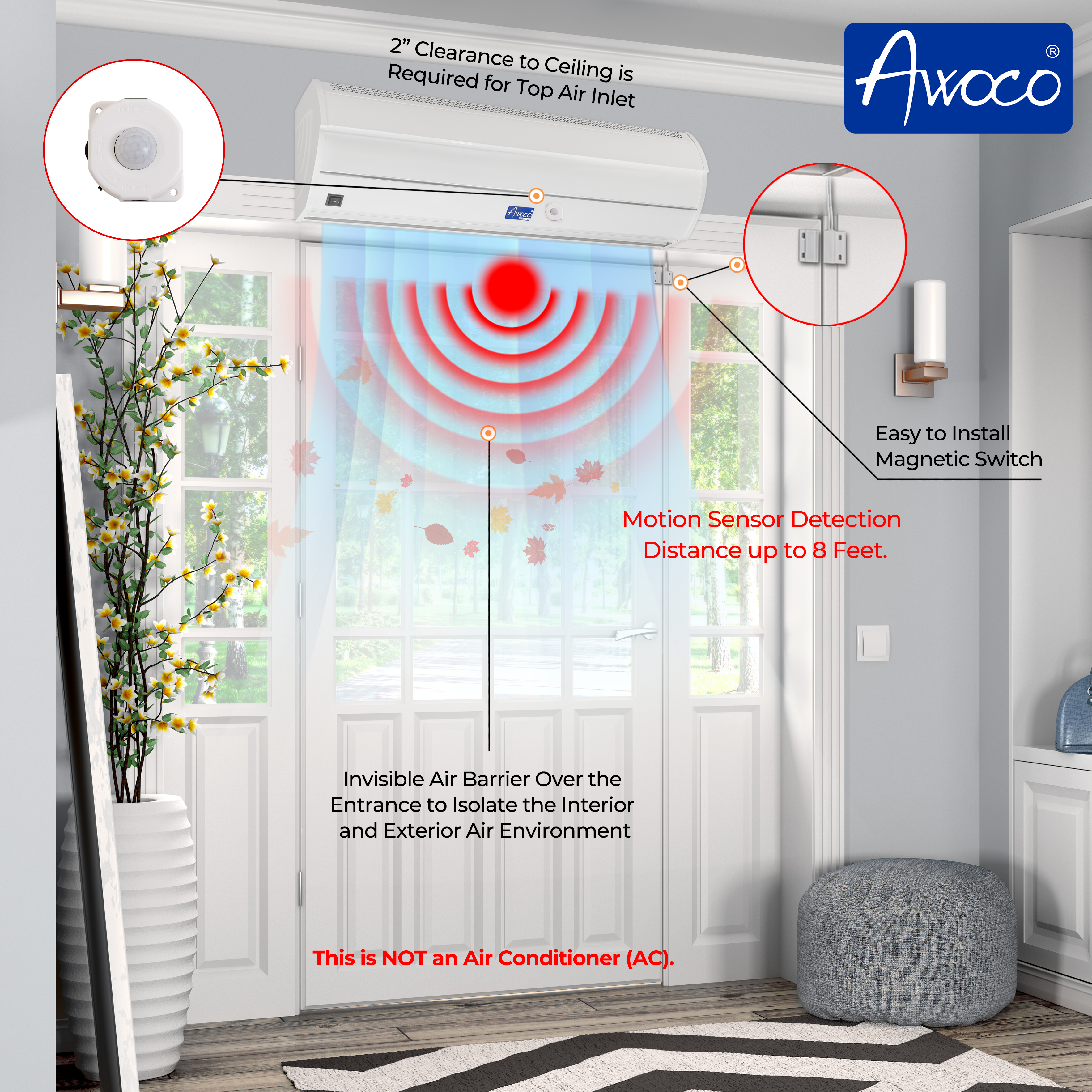 Invisible air barrier over the entrance to isolate the interior and exterior air environment