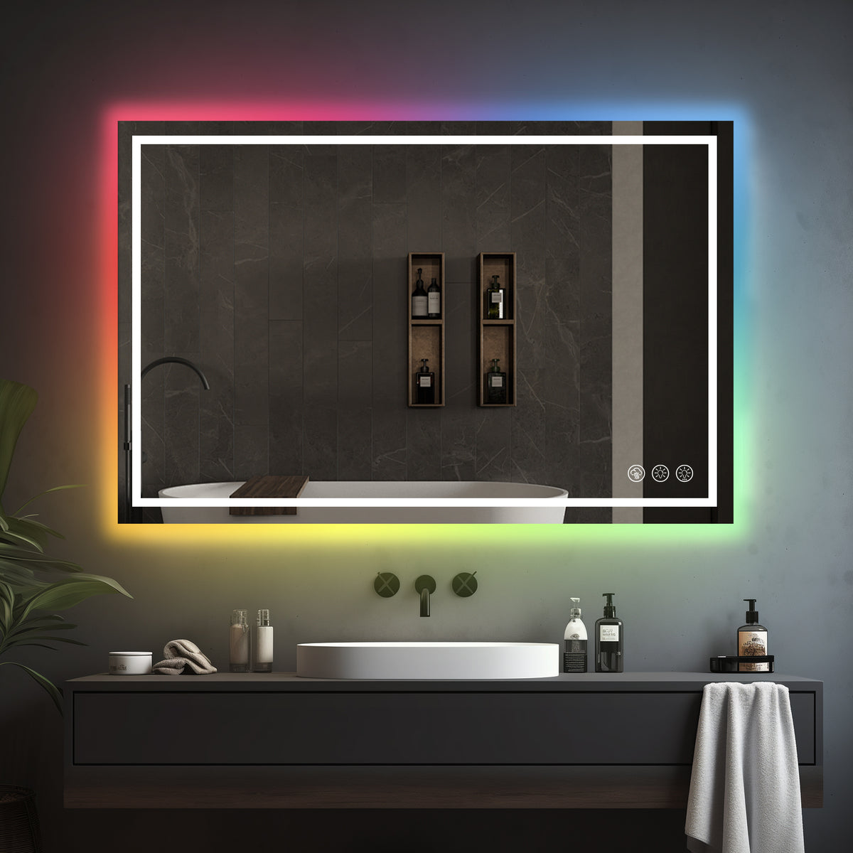 Light Mirror Color Screen Awoco LED Bathroom Mirror, Vanity Mirror with 8 Colors RGB Backlit and