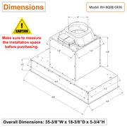 36 inch Flush Ceiling Mount Range Hood Dimensions