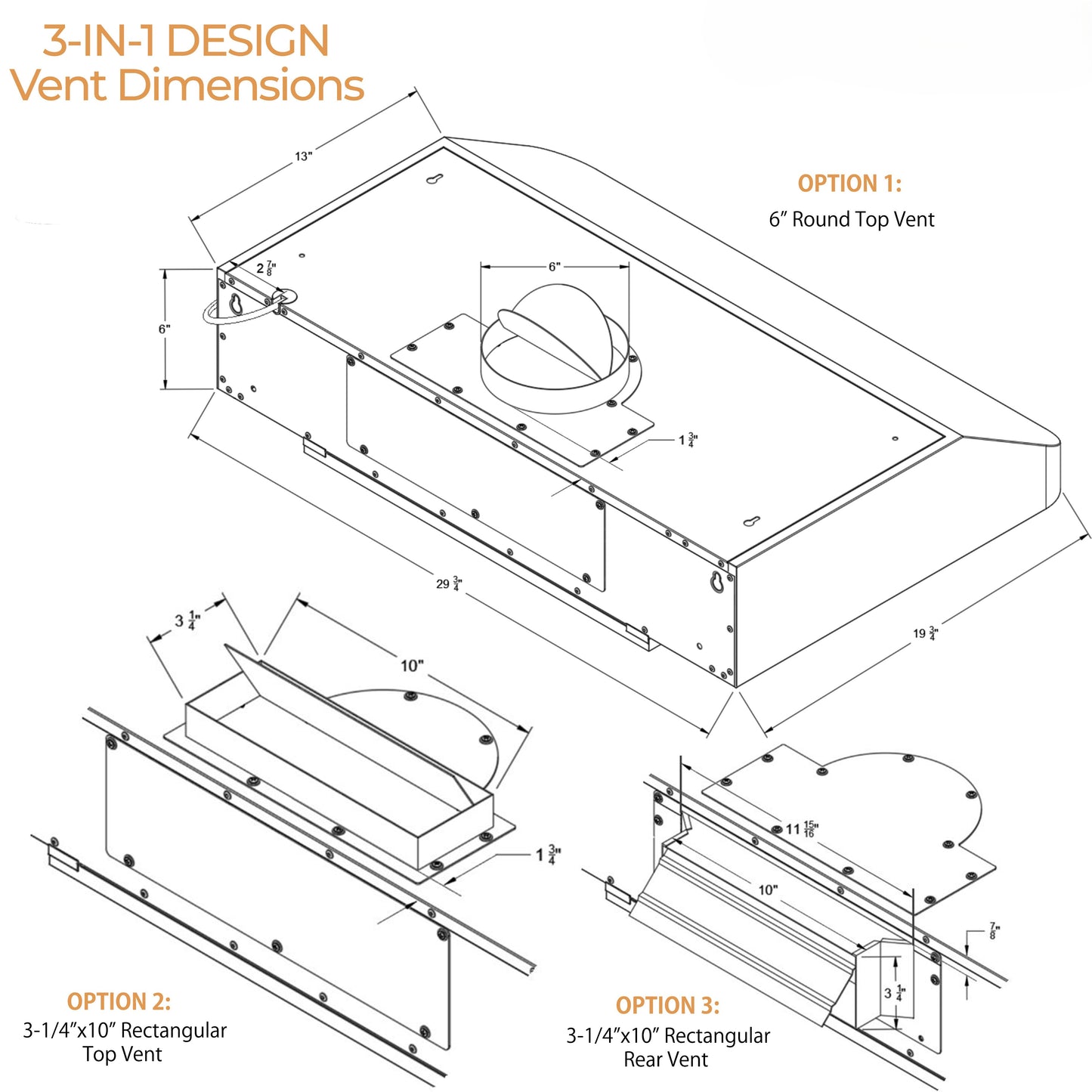 [Refurbished-A] Awoco RH-C06-A 42" Under Cabinet Range Hood - 6" High Round Top Vent, 900 CFM