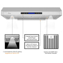 [Refurbished-A] Awoco RH-C06-A 42" Under Cabinet Range Hood - 6" High Round Top Vent, 900 CFM