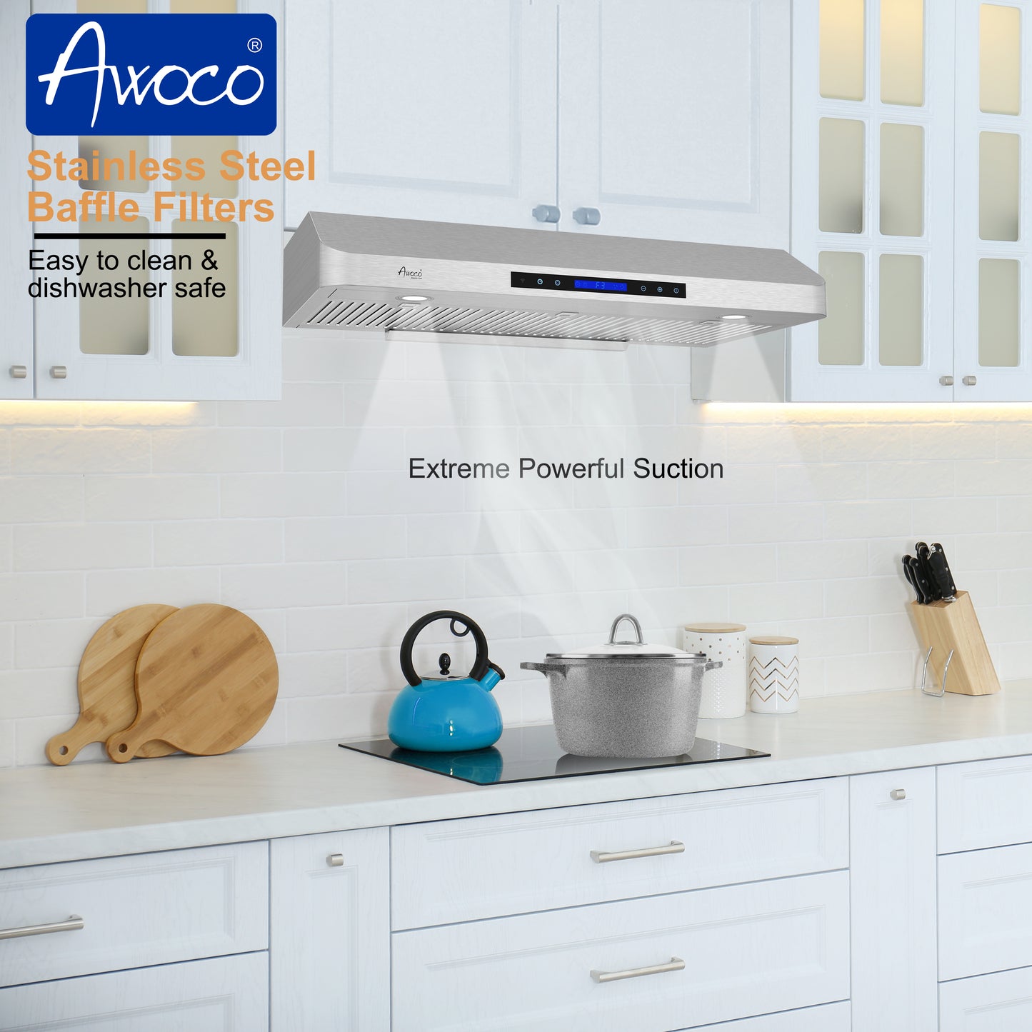 [Refurbished-A] Awoco RH-C06-A 42" Under Cabinet Range Hood - 6" High Round Top Vent, 900 CFM