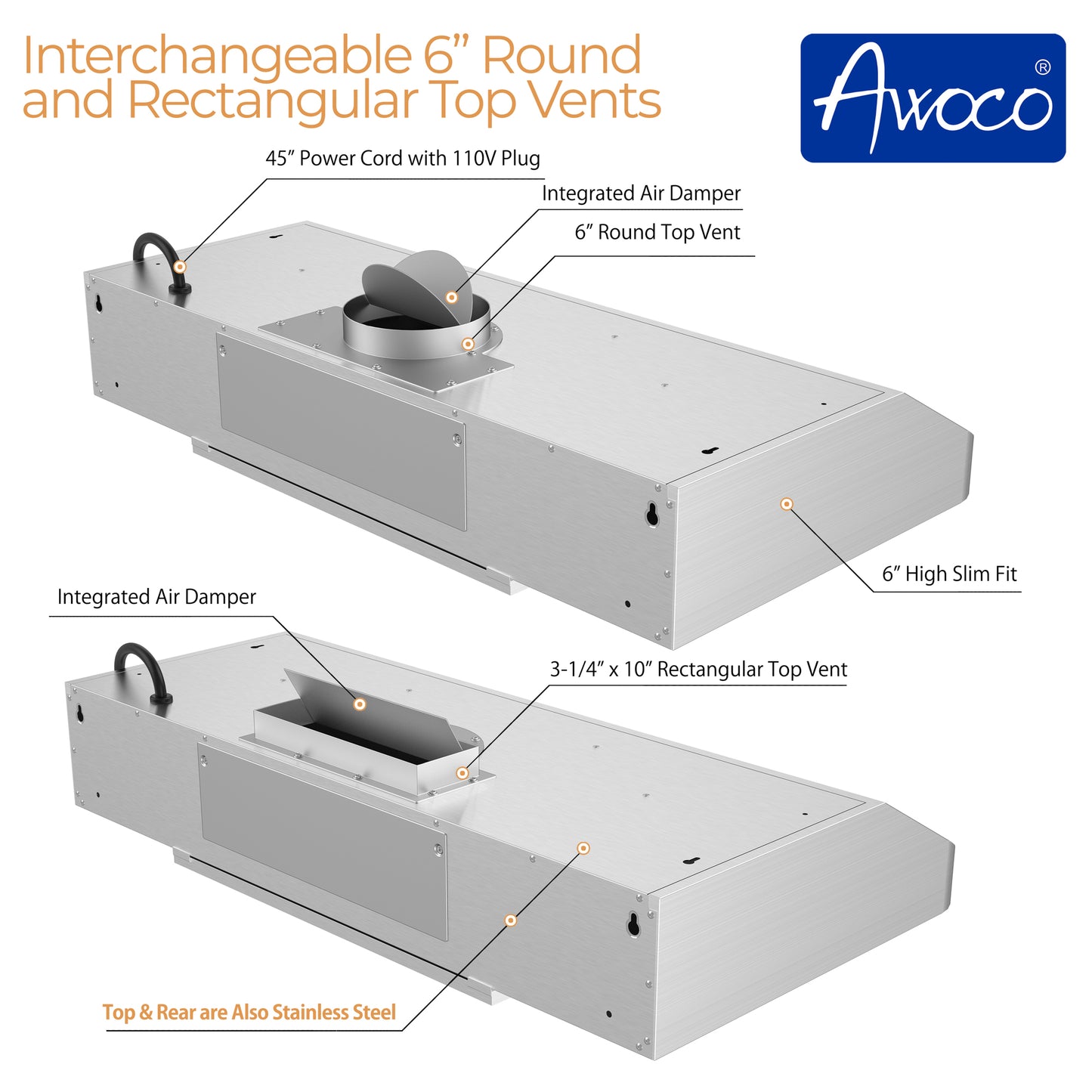 [Refurbished-B] 36" Under Cabinet Range Hood with 6" Round Top Vent