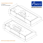 Awoco RH-C06 Under Cabinet Classic 6” High Stainless Steel Range Hood, 4 Speeds, Top Vent 900CFM w/ LED Lights