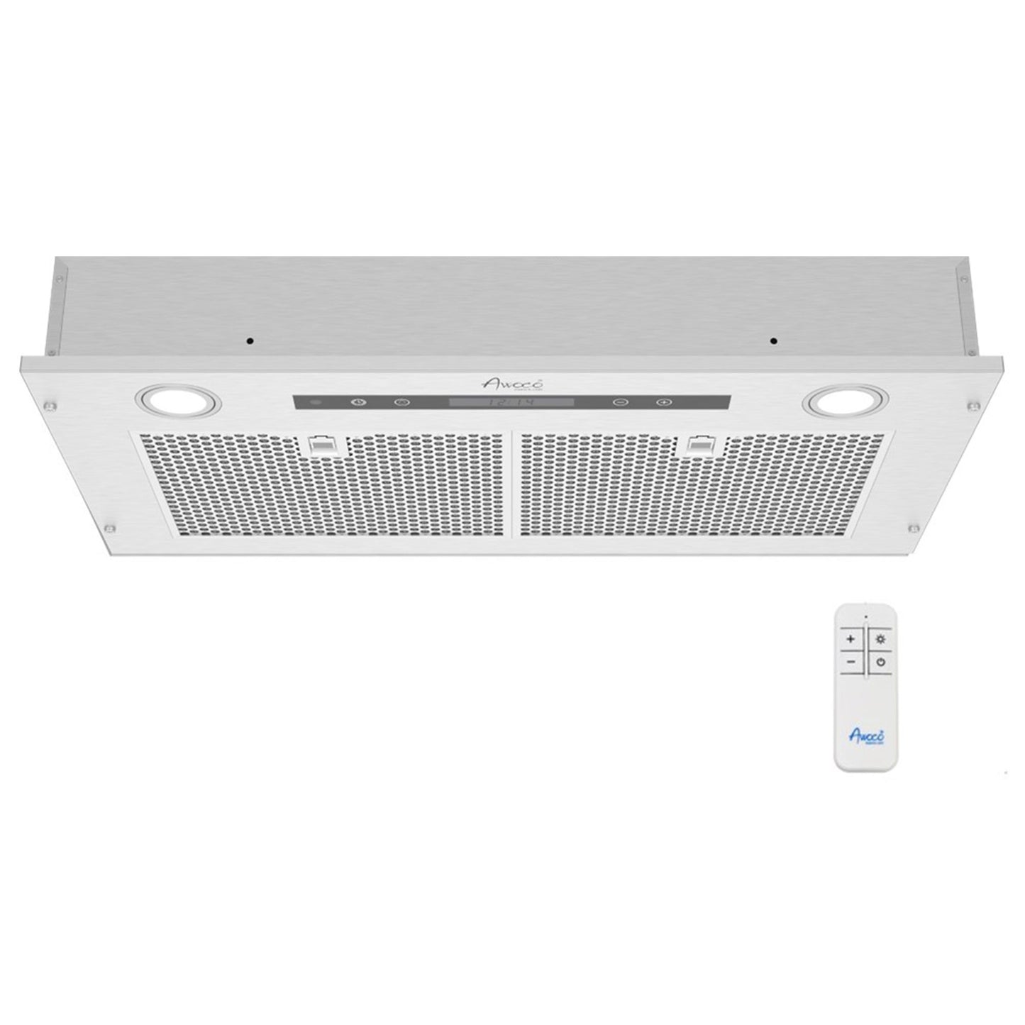 Awoco RH-IT-R Ceiling Mount 14-1/2”D Super Quiet Split Stainless Steel Range Hood, 4-Speed, Mesh Filters, Remote Control