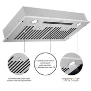 Awoco RH-IT06-R Ceiling Mount 14-1/2”D Super Quiet Split Stainless Steel Range Hood, 4-Speed, 800 CFM, Baffle Filters, Remote Control with 6” Blower