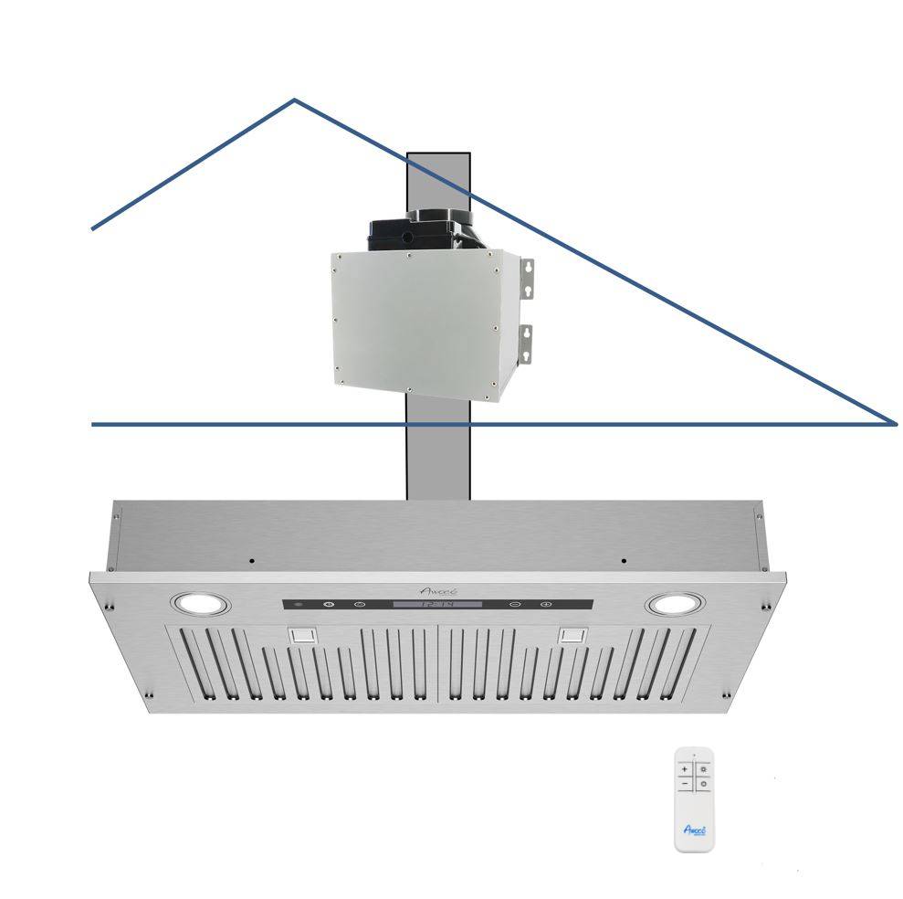 Awoco RH-IT06-R Ceiling Mount 14-1/2”D Super Quiet Split Stainless Steel Range Hood, 4-Speed, 800 CFM, Baffle Filters, Remote Control with 6” Blower