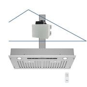Awoco RH-IT06-R Ceiling Mount 14-1/2”D Super Quiet Split Stainless Steel Range Hood, 4-Speed, 800 CFM, Baffle Filters, Remote Control with 6” Blower