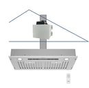 Awoco RH-IT06-R Ceiling Mount 14-1/2”D Super Quiet Split Stainless Steel Range Hood, 4-Speed, 800 CFM, Baffle Filters, Remote Control with 6” Blower