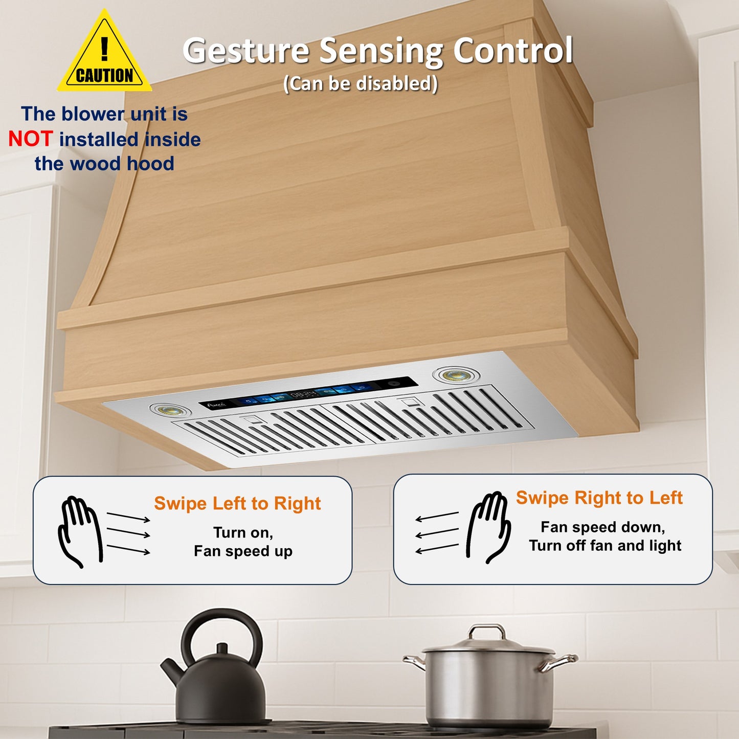 Awoco RH-IT08-V 14.5"D Ceiling Insert Mount Split Quiet Range Hood with Voice, Gesture, Touch, Remote Control, 1000 CFM Kitchen Hood with 4-Speed Exhaust Fan, Stainless Steel Stove Hood with 8" Blower, LED Lights