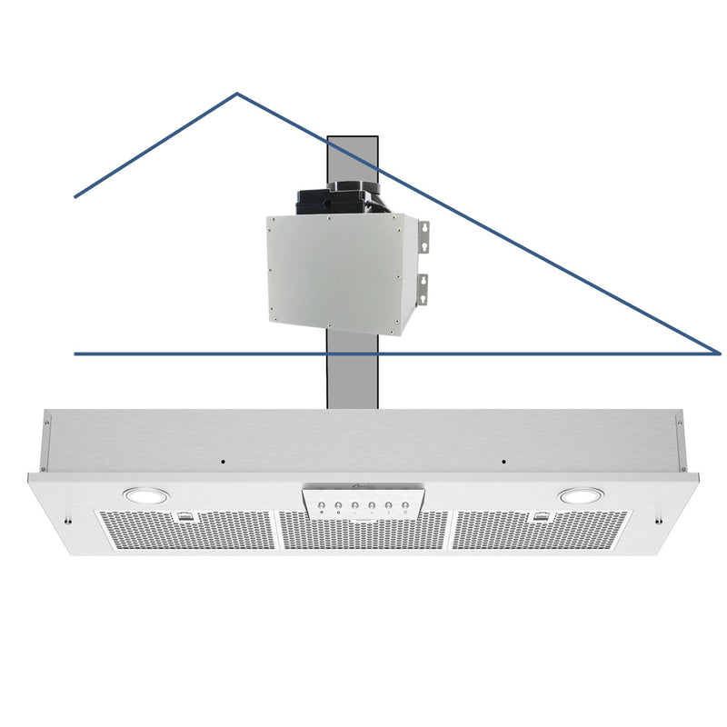 Awoco RH-IT06 11-3/4"D Super Quiet Split Insert Stainless Steel Range Hood, 4 Speeds with a 6” Blower Unit, 800CFM, Mesh Filters, LED Lights