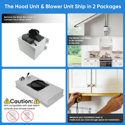 Awoco RH-IT06-M 14-1/2"D Super Quiet Split Insert Stainless Steel Range Hood, 4 Speeds with a 6" Blower Unit, 800CFM, LED Lights