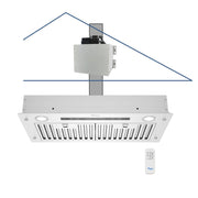 Awoco RH-IT06-R Ceiling Mount 14-1/2”D Super Quiet Split Stainless Steel Range Hood, 4-Speed, 800 CFM, Baffle Filters, Remote Control with 6” Blower