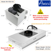 Awoco RH-IT06-V 14.5"D Ceiling Insert Mount Split Quiet Range Hood with Voice, Gesture, Touch, Remote Control, 800 CFM Kitchen Hood with 4-Speed Exhaust Fan, Stainless Steel Stove Hood with 6" Blower, LED Lights