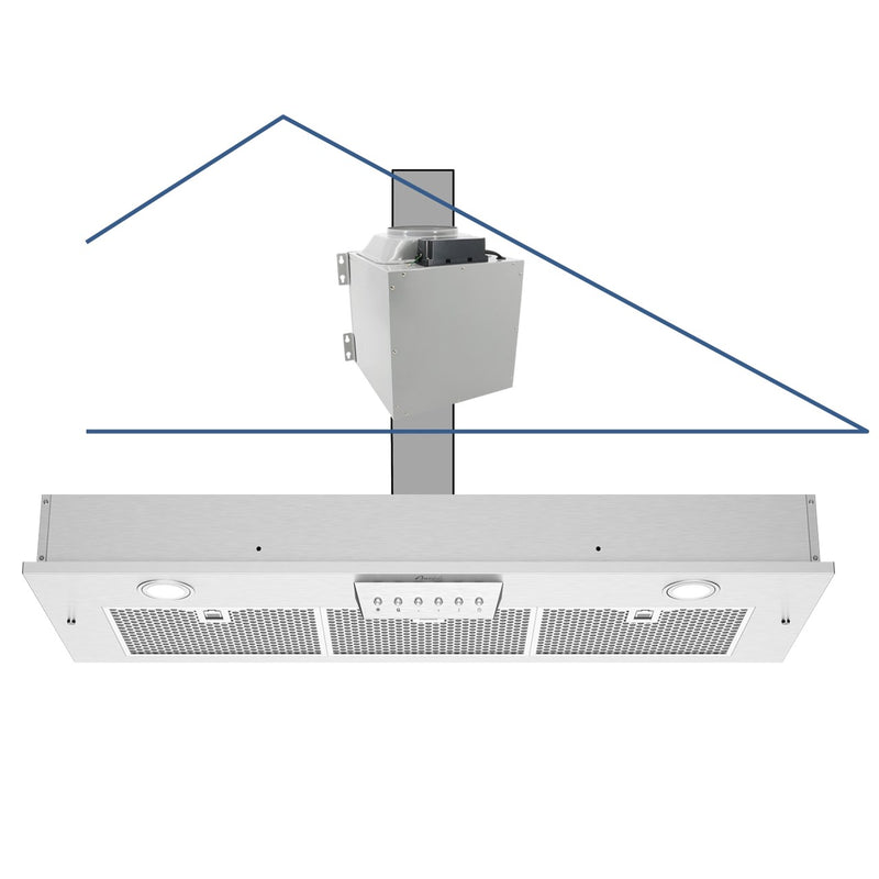 Awoco RH-IT08-M 14-1/2"D Super Quiet Split Insert Stainless Steel Range Hood, 4 Speeds with a 8" Blower Unit, 1000CFM, Mesh Filters, LED Lights