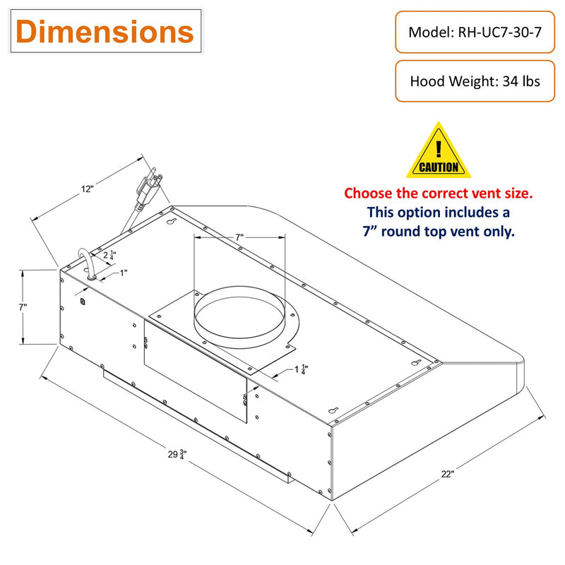 RH-UC7-30 Under Cabinet Range Hood Stainless Steel Gesture