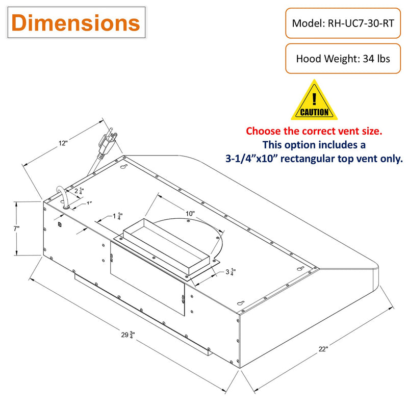 RH-UC7-30 Under Cabinet Range Hood Stainless Steel Gesture
