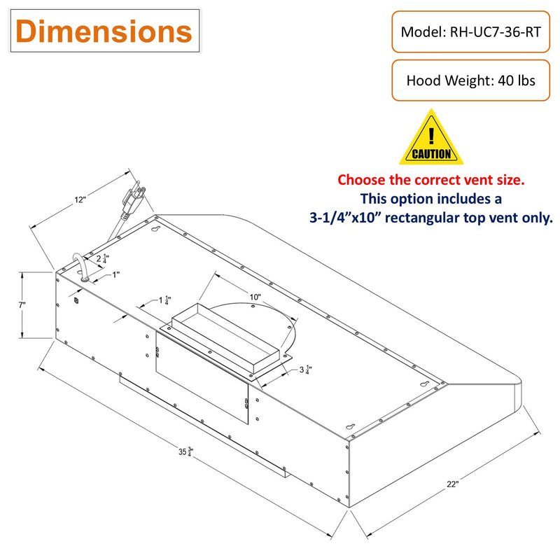 RH-UC7-36 Under Cabinet Range Hood Stainless Steel Gesture Control