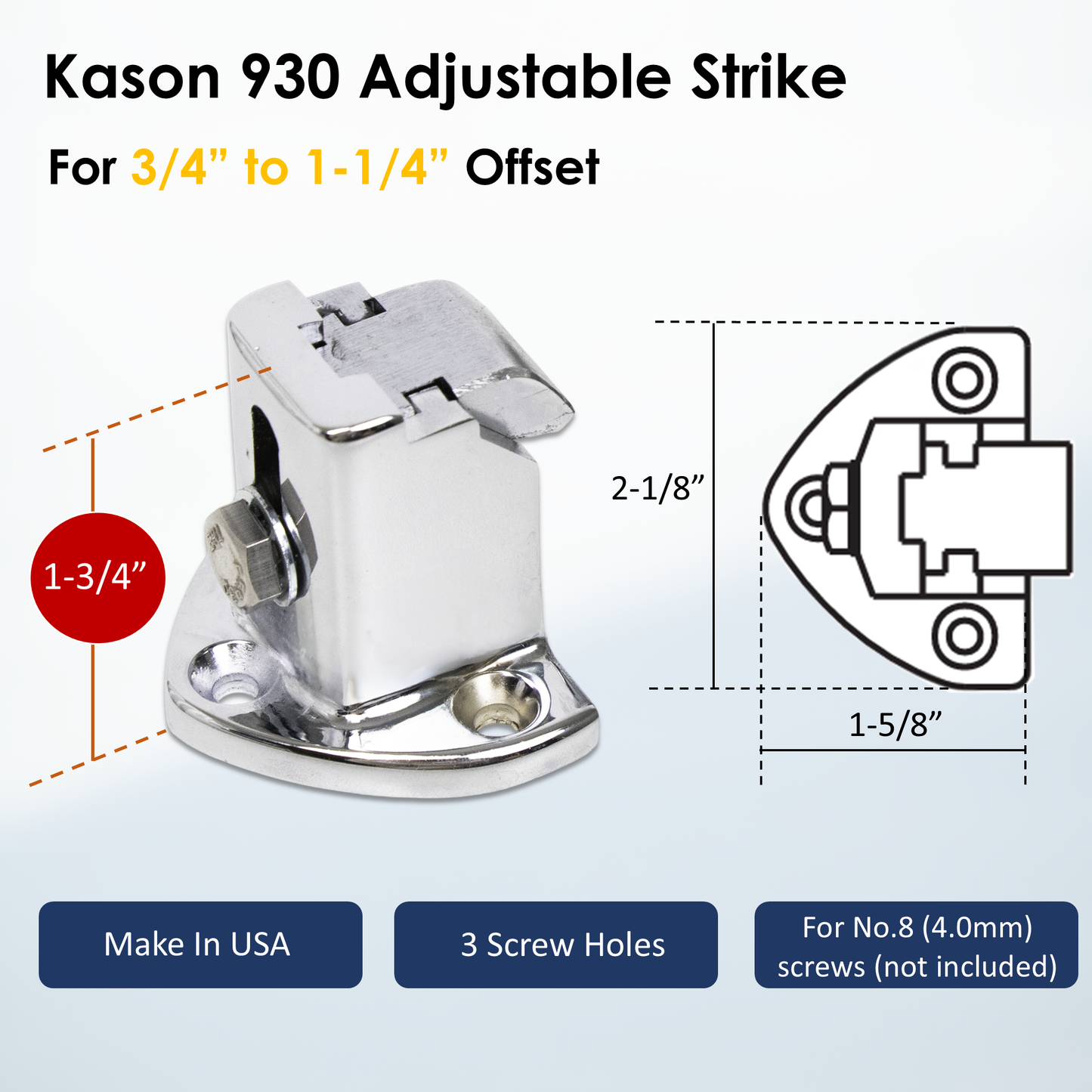 Kason 930 Trigger Action Polished Chrome Latch with Adjustable Strike, Made In USA for Reach-In Coolers/Refrigerators