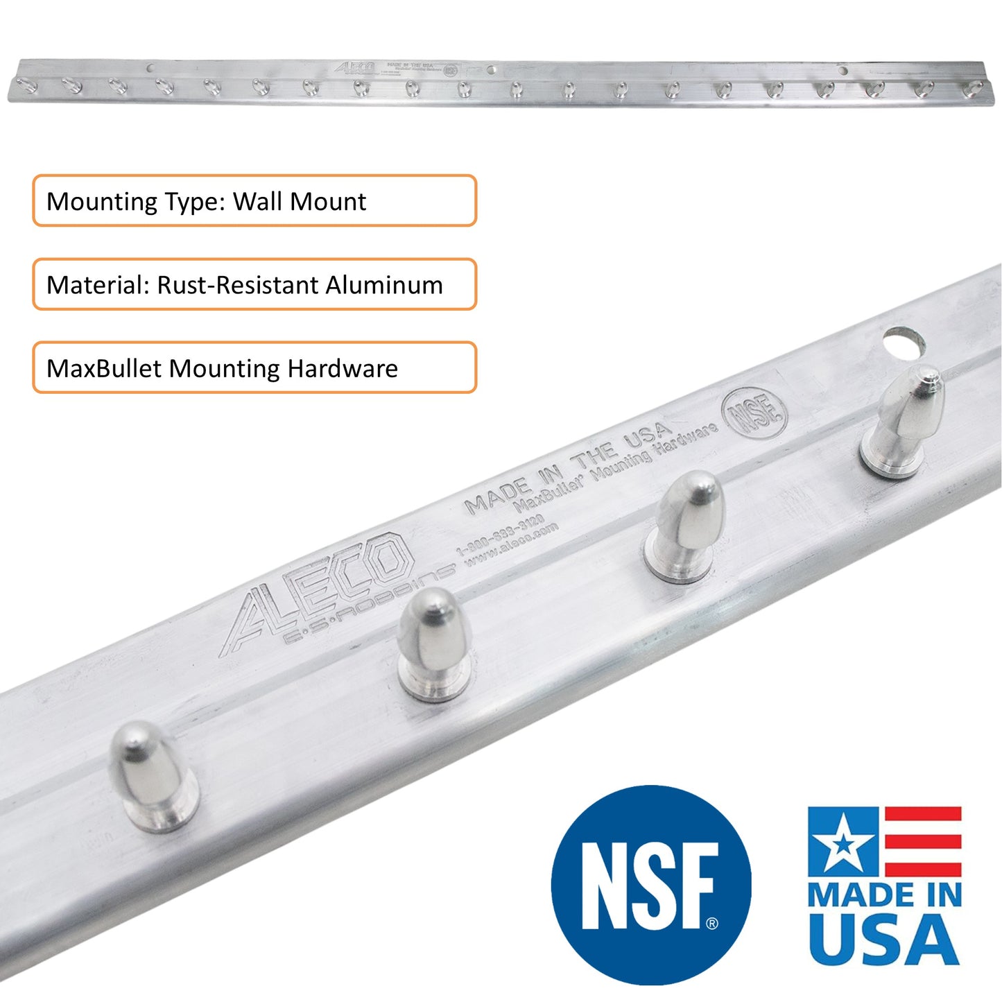Aleco 40" Aluminum Strip Door MaxBullet Mounting Hardware – Boltless Snap-On Hardware, Wall Mount, Rust-Resistant, Fast Install, Universal Fit for Vinyl Strips, NSF/USDA Compliant