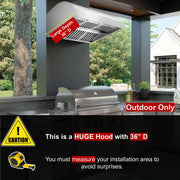 Awoco 42" Outdoor BBQ Vent Hood 18" High Type 304 Stainless Steel, 4 Speeds 2000 CFM, Dual Blowers, Adjustable LED Lights, 8” Round Top Vent