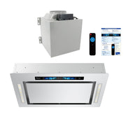 Awoco RH-IT08-GV 18.5”D Flush Ceiling Mount Split Insert Range Hood with Voice, Gesture, Touch, Remote Controls, 4-Speed 1000 CFM Stainless Steel Hood with 8” Round Vent LED Lights