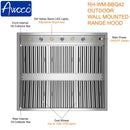 Awoco 42" Outdoor BBQ Vent Hood 18" High Type 304 Stainless Steel, 4 Speeds 2000 CFM, Dual Blowers, Adjustable LED Lights, 8” Round Top Vent