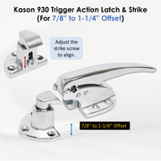 Kason 930 Trigger Action Polished Chrome Latch with Adjustable Strike, Made In USA for Reach-In Coolers/Refrigerators